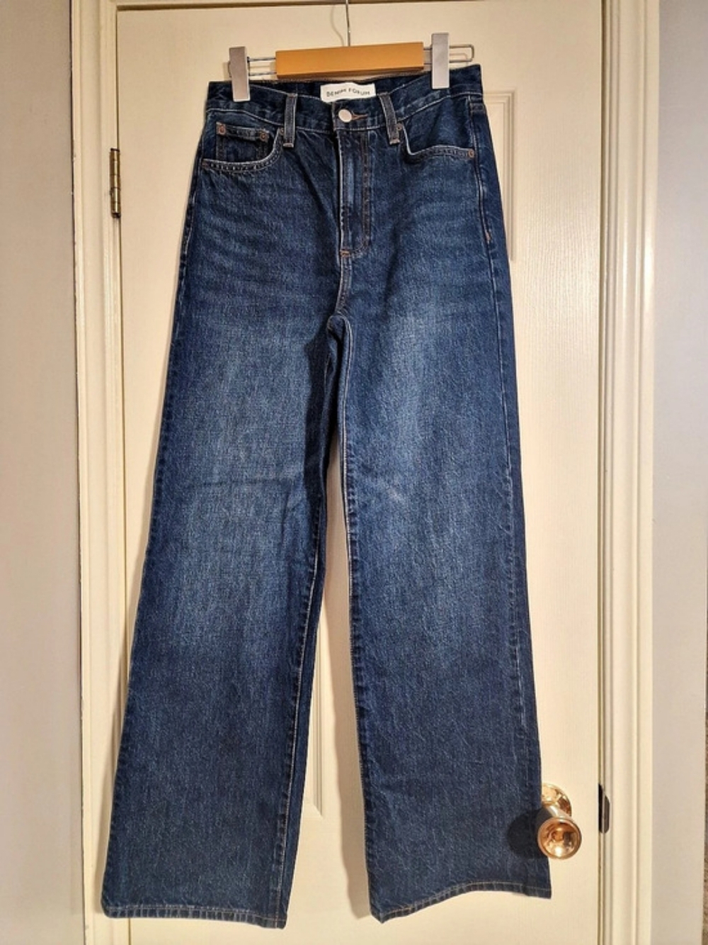 Denim Forum The Farrah Hi-Rise Wide Leg Jeans in Blue Waist 25